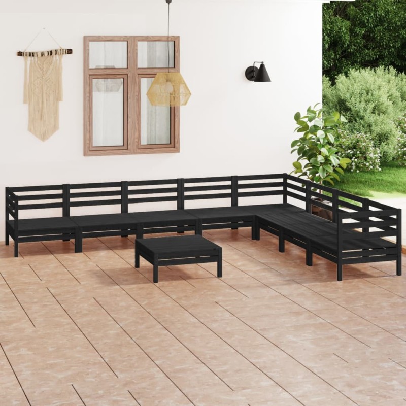 9-tlg. Garten-Lounge-Set Massivholz Kiefer Schwarz