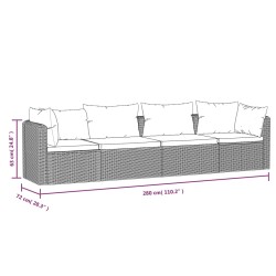 4-tlg. Garten-Sofagarnitur mit Auflagen Poly Rattan Schwarz