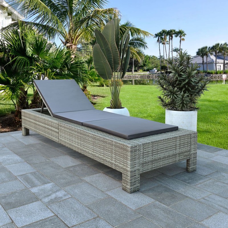 Sonnenliege mit Auflage Grau Poly Rattan