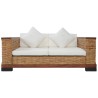 2-Sitzer-Sofa mit Auflagen Braun Natur Rattan