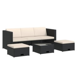 4-tlg. Garten-Lounge-Set mit Auflagen Poly Rattan Schwarz