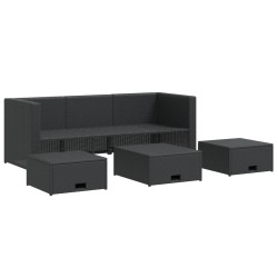 4-tlg. Garten-Lounge-Set mit Auflagen Poly Rattan Schwarz