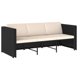 4-tlg. Garten-Lounge-Set mit Auflagen Poly Rattan Schwarz