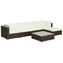 6-tlg. Garten-Lounge-Set mit Auflagen Poly Rattan Braun