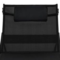 Sonnenliegen 2 Stk. mit Tisch Poly Rattan und Textilene Schwarz