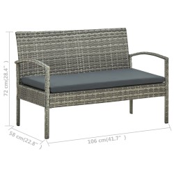 4-tlg. Garten-Lounge-Set mit Auflagen Poly Rattan Grau