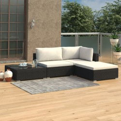 4-tlg. Garten-Lounge-Set mit Auflagen Poly Rattan Schwarz