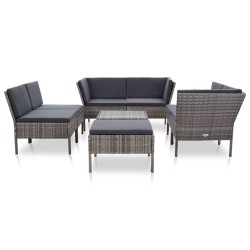 8-tlg. Garten-Lounge-Set mit Auflagen Poly Rattan Grau