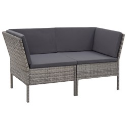 8-tlg. Garten-Lounge-Set mit Auflagen Poly Rattan Grau