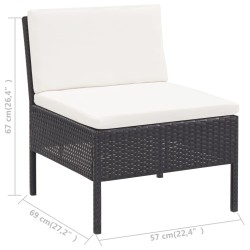 3-tlg. Garten-Lounge-Set mit Auflagen Poly Rattan Schwarz