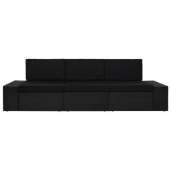 Modulares 3-Sitzer-Sofa Poly Rattan Schwarz