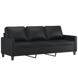 3-Sitzer-Sofa mit Hocker Schwarz 180 cm Kunstleder