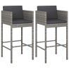 Barhocker 2 Stk. mit Kissen Grau Poly Rattan