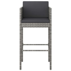 Barhocker 2 Stk. mit Kissen Grau Poly Rattan