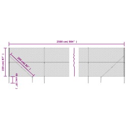 Maschendrahtzaun mit Bodenhülsen Silbern 2,2x25 m