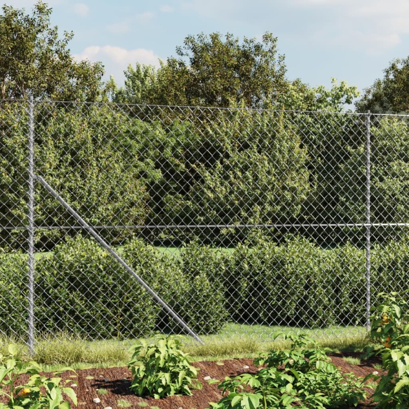 Maschendrahtzaun mit Bodenhülsen Silbern 1,4x25 m