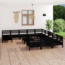 13-tlg. Garten-Lounge-Set Schwarz Massivholz Kiefer