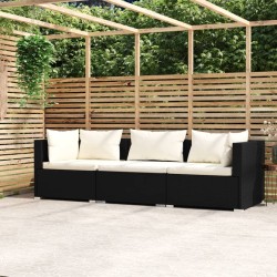 3-Sitzer-Sofa mit Kissen Schwarz Poly Rattan