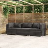 3-Sitzer-Sofa mit Kissen Grau Poly Rattan