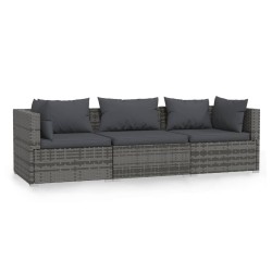 3-Sitzer-Sofa mit Kissen Grau Poly Rattan