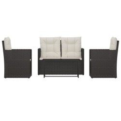 4-tlg. Garten-Lounge-Set mit Kissen Poly Rattan Schwarz