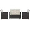 4-tlg. Garten-Lounge-Set mit Kissen Poly Rattan Schwarz