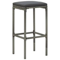 Barhocker mit Kissen 4 Stk. Grau Poly Rattan