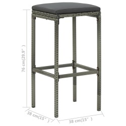 Barhocker mit Kissen 4 Stk. Grau Poly Rattan