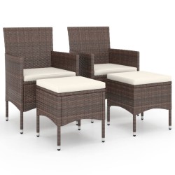 4-tlg. Gartenstuhl und Hocker Set Poly Rattan Braun