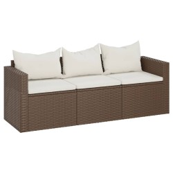 Gartensofa 3-Sitzer mit Kissen Braun Poly Rattan