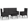 4-tlg. Garten-Lounge-Set mit Kissen Schwarz Poly Rattan