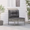 Garten-Mittelsofa mit Kissen Grau Poly Rattan