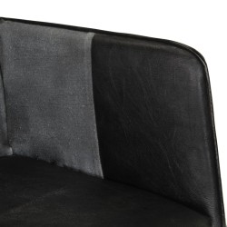 Sessel mit Hocker Schwarz Echtleder und Canvas