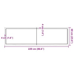 Waschtischplatte Hellbraun 220x60x(2-6) cm Massivholz Behandelt