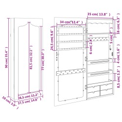 Schmuckschrank mit Spiegel Wandmontage 37,5x10x90 cm