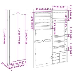 Schmuckschrank mit Spiegel Wandmontage Schwarz 37,5x10x106 cm