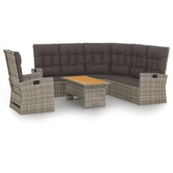 3-tlg. Garten-Lounge-Set mit Kissen Grau Poly Rattan