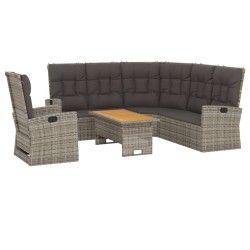 3-tlg. Garten-Lounge-Set mit Kissen Grau Poly Rattan