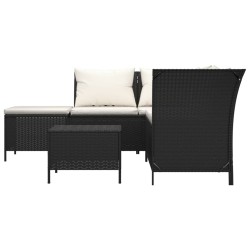 4-tlg. Garten-Lounge-Set mit Kissen Schwarz Poly Rattan