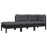 3-tlg. Garten-Lounge-Set mit Kissen Schwarz Kiefer Massivholz