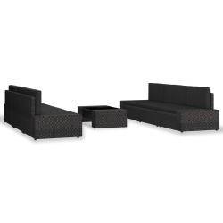 7-tlg. Garten-Lounge-Set Poly Rattan Schwarz