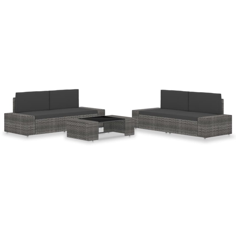 5-tlg. Garten-Lounge-Set Poly Rattan Grau