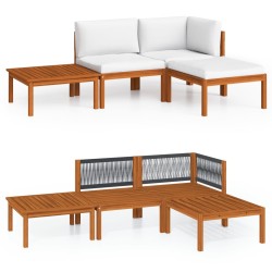 4-tlg. Garten-Lounge-Set mit Kissen Cremeweiß Massivholz Akazie