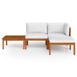 4-tlg. Garten-Lounge-Set mit Kissen Cremeweiß Massivholz Akazie