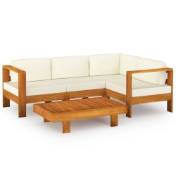 5-tlg. Garten-Lounge-Set mit Creme Auflagen Massivholz Akazie