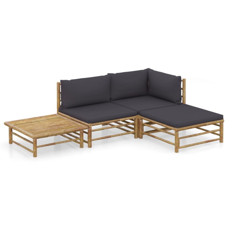 4-tlg. Garten-Lounge-Set mit Dunkelgrauen Kissen Bambus