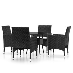 5-tlg. Garten-Essgruppe Poly Rattan Schwarz