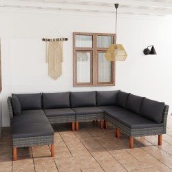 8-tlg. Garten-Lounge-Set mit Kissen Poly Rattan Grau