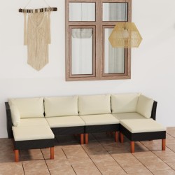 6-tlg. Garten-Lounge-Set mit Kissen Poly Rattan Schwarz