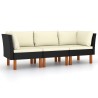 3-Sitzer-Gartensofa mit Kissen Schwarz Poly Rattan